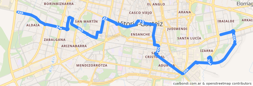 Mapa del recorrido L10 Aldaia → Larrein de la línea  en Vitoria-Gasteiz.