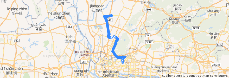 Mapa del recorrido 127路[动物园总站-均和工业区(清湖村)总站] de la línea  en 白云区.