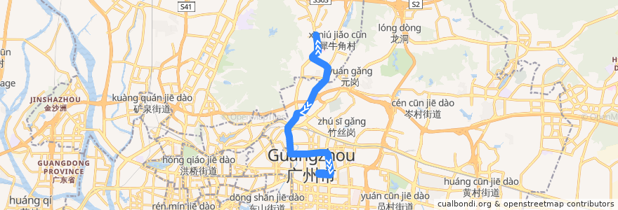 Mapa del recorrido 136路(云景花园西门总站-天河公交场总站) de la línea  en Guangzhou.