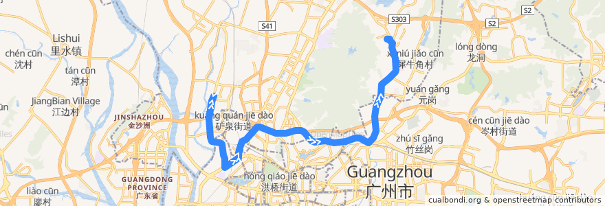 Mapa del recorrido 179路(上步总站-白云山制药厂总站) de la línea  en Guangzhou City.