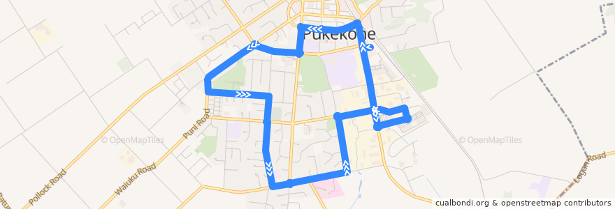 Mapa del recorrido Pukekohe South loop de la línea  en Franklin.