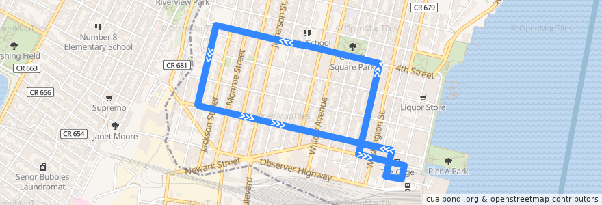 Mapa del recorrido Blue HOP de la línea  en Hoboken.