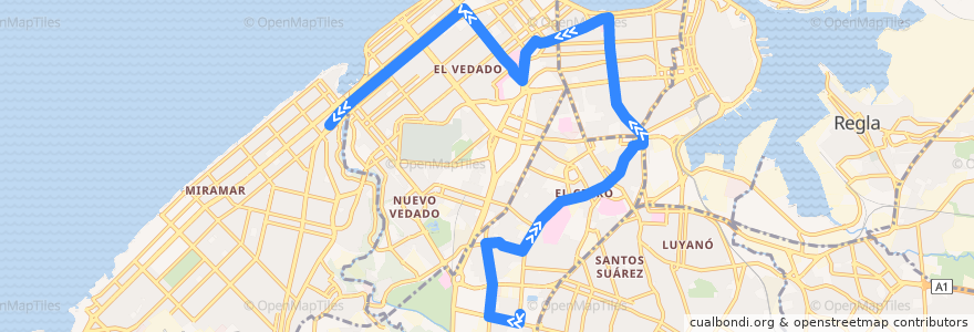 Mapa del recorrido Ruta A20 Cerro => Miramar de la línea  en La Habana.