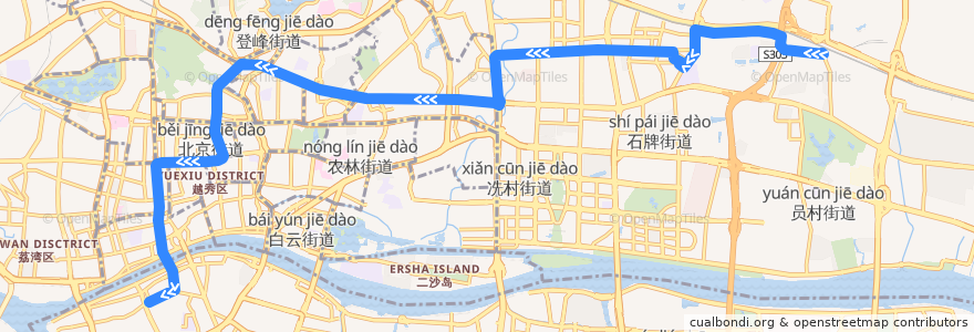 Mapa del recorrido 191路(市红会医院北门总站-华景新城总站) de la línea  en Canton.