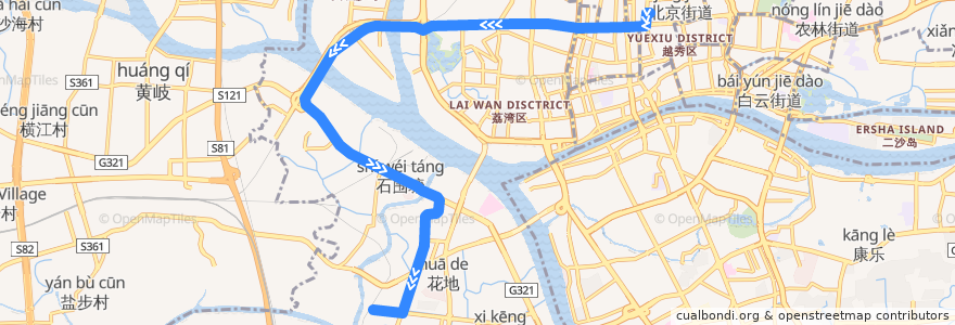 Mapa del recorrido 193路(汾水小区总站-广卫路总站) de la línea  en 荔湾区.