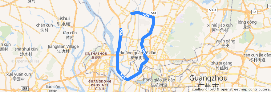 Mapa del recorrido 198A路(潭村总站环线顺时针方向) de la línea  en Canton.