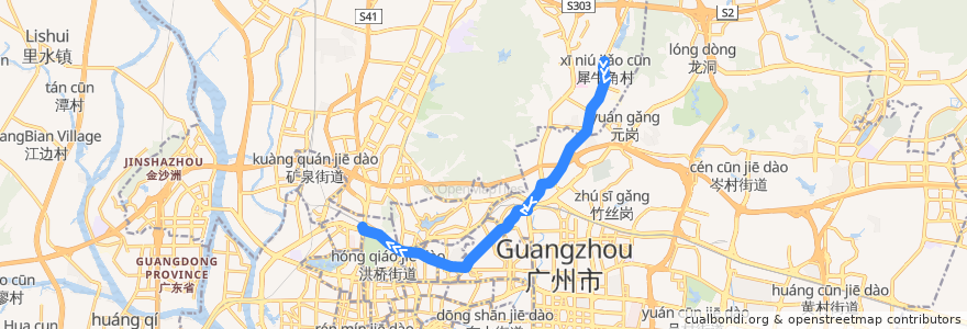 Mapa del recorrido 201路[犀牛角村总站-广州火车站(草暖公园)总站] de la línea  en غوانزو.