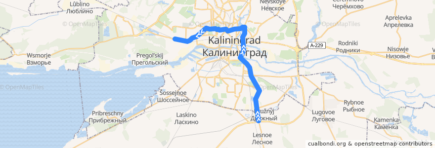 Mapa del recorrido Автобус 9: Сельхозтехника — Брусничная улица de la línea  en городской округ Калининград.