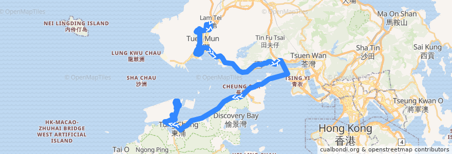 Mapa del recorrido 龍運巴士E33P線 Long Win Bus E33P (兆康站（南） Siu Hong Station (South) → 機場 Airport) de la línea  en 香港 Hong Kong.