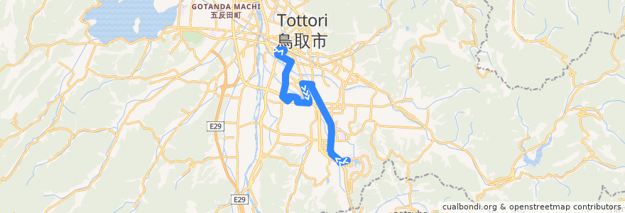 Mapa del recorrido 公立鳥取環境大学スクールバス（環境大学前→鳥取駅南口） de la línea  en 鳥取市.