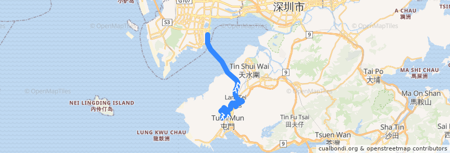 Mapa del recorrido 城巴B3A線 Citybus B3A (山景 Shan King → 深圳灣口岸 Shenzhen Bay Port) de la línea  en 香港 Hong Kong.