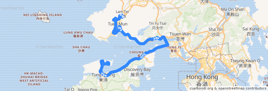 Mapa del recorrido 龍運巴士NA33線 Long Win Bus NA33 (屯門（富泰） Tuen Mun (Fu Tai) → 大橋香港口岸 HZMB HK Port) de la línea  en 香港 Hong Kong.