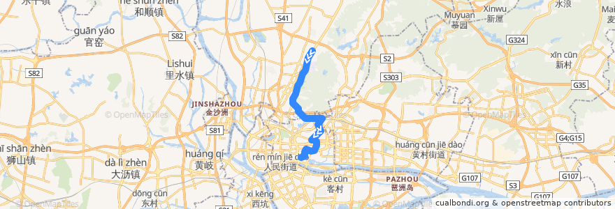 Mapa del recorrido 223路(白云花园总站-白云路总站) de la línea  en Cantón.