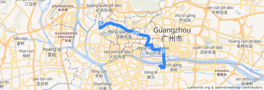 Mapa del recorrido 225路(机务段总站-滨江东路总站) de la línea  en غوانزو.