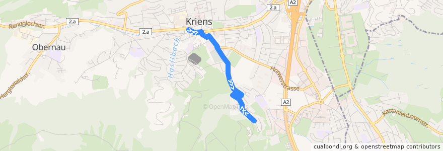 Mapa del recorrido Bus 15: Kriens, Busschleife => Kriens, Sidhalde de la línea  en Kriens.