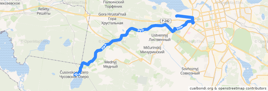 Mapa del recorrido Автобус 95. Чусовское озеро - Радиоколледж de la línea  en городской округ Екатеринбург.