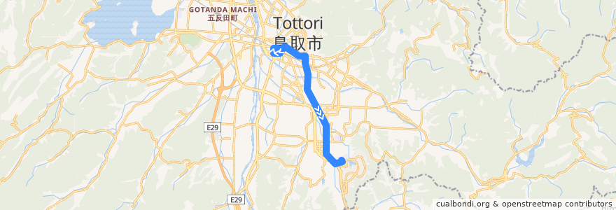 Mapa del recorrido 公立鳥取環境大学スクールバス（鳥取駅南口→環境大学前） de la línea  en 鳥取市.