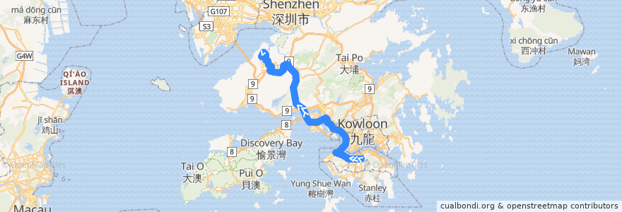 Mapa del recorrido 過海隧巴967X線 Cross-harbour Bus 967X (銅鑼灣 Causeway Bay → 天恩邨 Tin Yan Estate) de la línea  en 香港 Hong Kong.