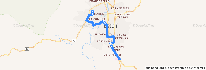 Mapa del recorrido O.Gamez - Hospital de la línea  en Estelí.