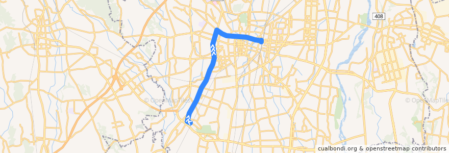 Mapa del recorrido 西川田駅⇒桜通り⇒宇都宮駅 de la línea  en Utsunomiya.