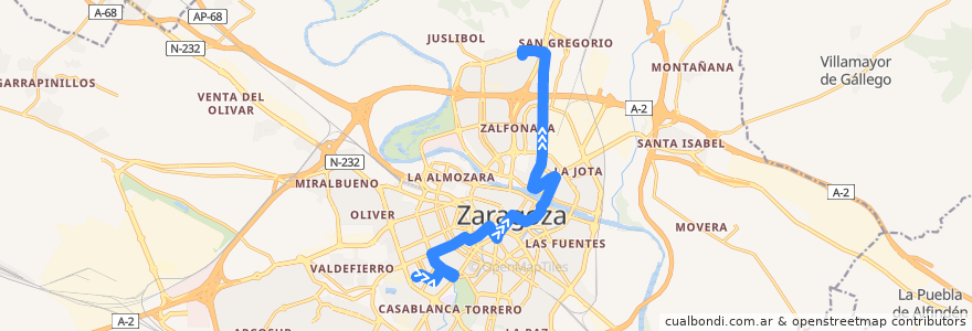 Mapa del recorrido Bus 35: Seminario => Parque Goya de la línea  en Zaragoza.