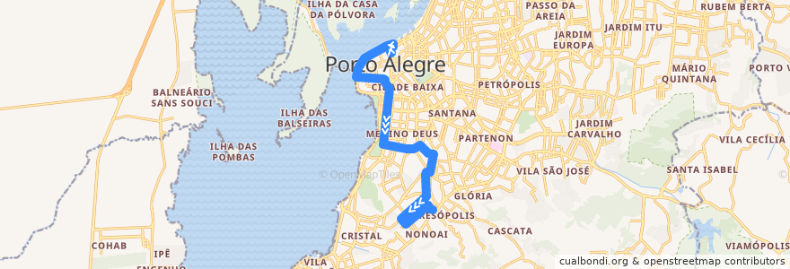 Mapa del recorrido Alto Teresópolis de la línea  en Porto Alegre.