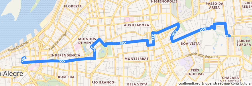 Mapa del recorrido Auxiliadora via Padre Chagas de la línea  en 포르투알레그리.