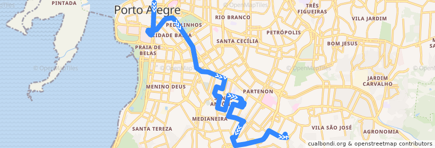 Mapa del recorrido Canal 10 via Antônio Ribeiro de la línea  en Porto Alegre.