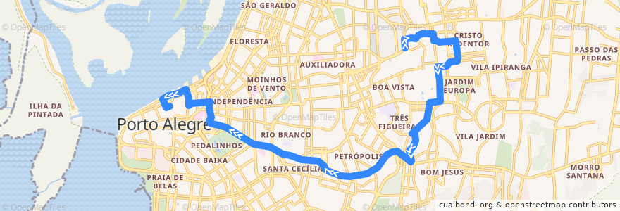 Mapa del recorrido Chácara das Pedras / Três Figueiras de la línea  en Порту-Алегри.