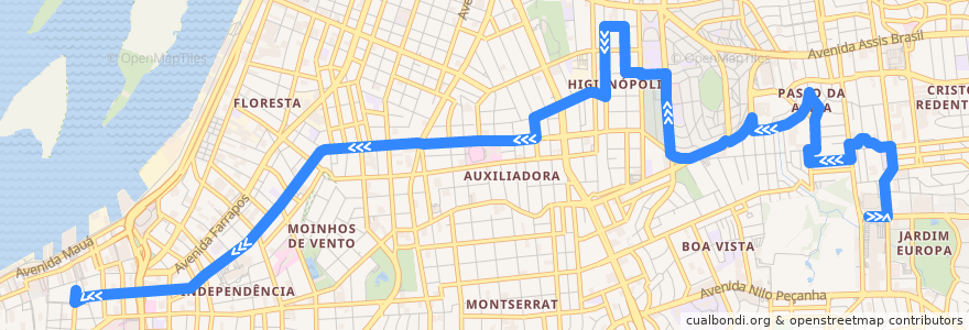 Mapa del recorrido Higienópolis / Hospital Militar de la línea  en Порту-Алегри.