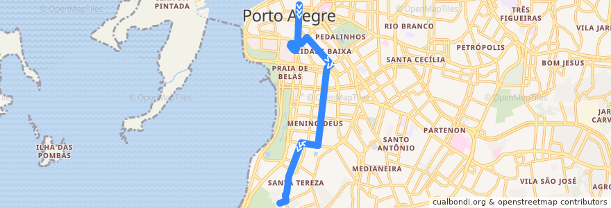 Mapa del recorrido Menino Deus via José do Patrocinio de la línea  en پورتو الگره.