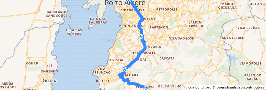 Mapa del recorrido Otto / Teresópolis de la línea  en Porto Alegre.