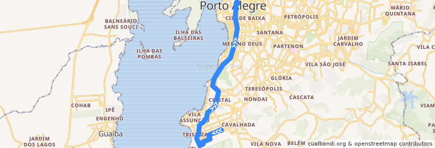 Mapa del recorrido Tristeza de la línea  en Porto Alegre.