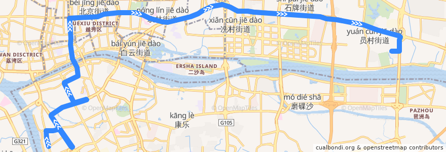 Mapa del recorrido 243路[革新路(光大花园)总站-员村(美林花园)总站] de la línea  en Canton.