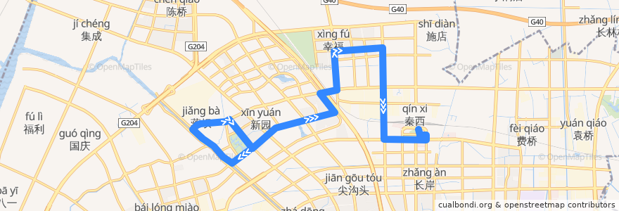 Mapa del recorrido 14路: 唐闸公园南门 => 火车站 de la línea  en 唐闸镇街道.