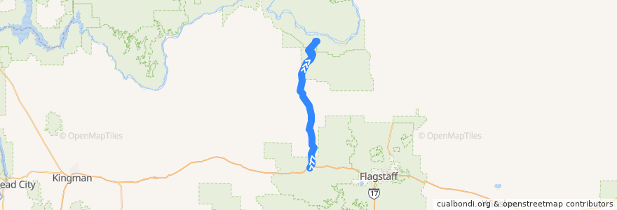 Mapa del recorrido Grand Canyon Railway de la línea  en Coconino County.