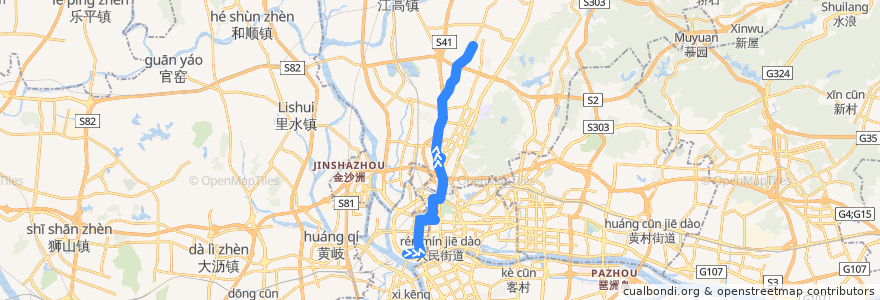 Mapa del recorrido 251路[黄沙总站-七星岗(广东省煤炭地质局)总站] de la línea  en Cantão.