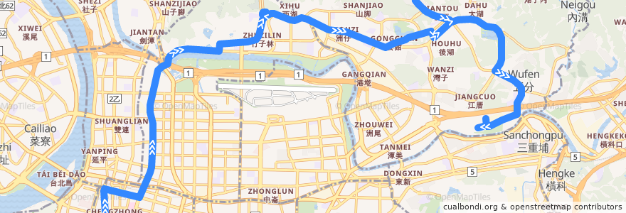 Mapa del recorrido 臺北市 247 東湖-衡陽路 (往東湖) de la línea  en 臺北市.