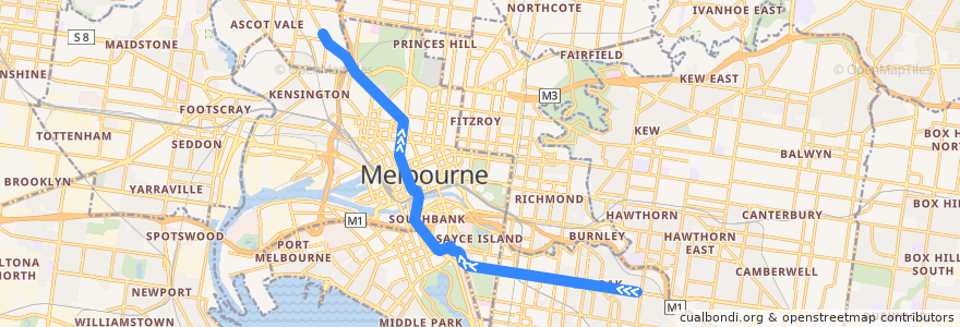 Mapa del recorrido Tram 58d: Toorak => Essendon Depot de la línea  en Melbourne.