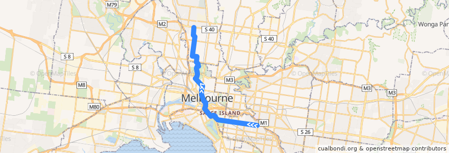 Mapa del recorrido Tram 58: Toorak => West Coburg de la línea  en Melbourne.