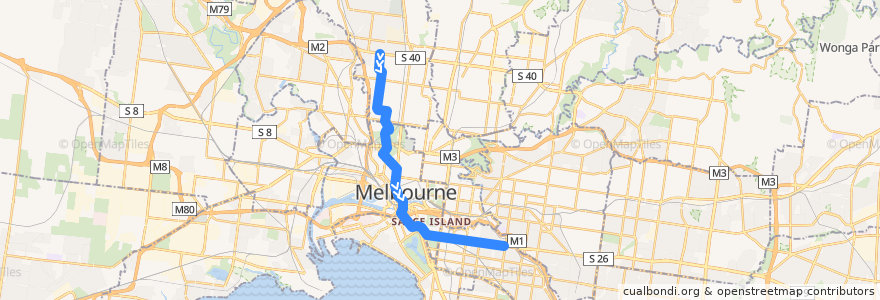 Mapa del recorrido Tram 58: West Coburg => Toorak de la línea  en Melbourne.