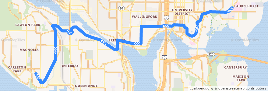 Mapa del recorrido Metro Route 31: Central Magnolia de la línea  en Seattle.