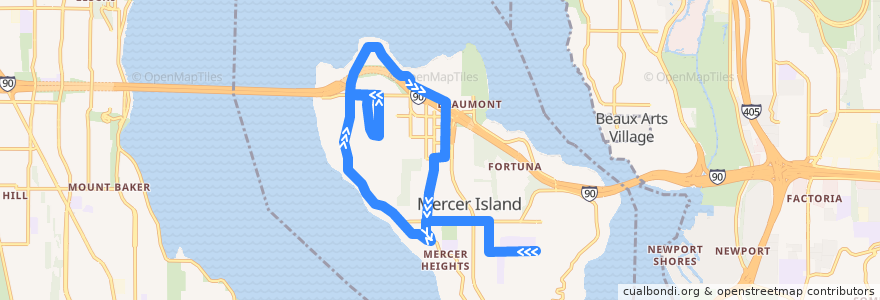Mapa del recorrido Route 892: N Mercer Island de la línea  en Mercer Island.