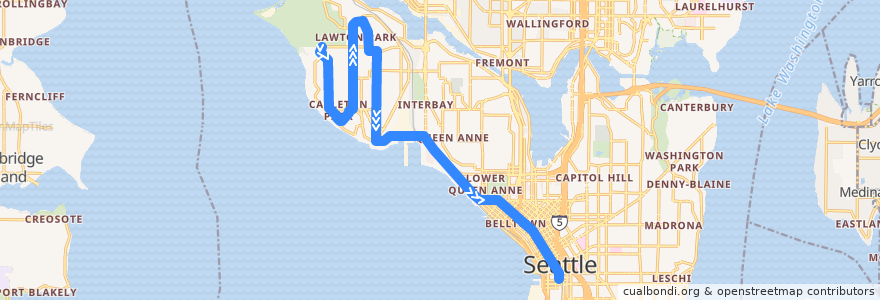 Mapa del recorrido Metro Route 24: Downtown Seattle (from West Magnolia) de la línea  en Seattle.