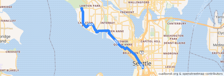 Mapa del recorrido Metro Route 19: West Magnolia de la línea  en Seattle.