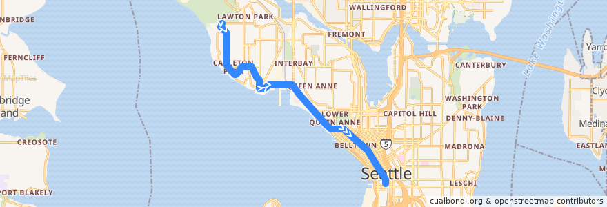 Mapa del recorrido Metro Route 19: Downtown Seattle de la línea  en Seattle.
