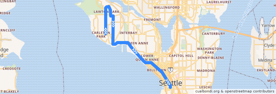 Mapa del recorrido Metro Route 24: Downtown Seattle (from Central Magnolia) de la línea  en Seattle.
