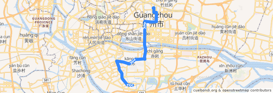 Mapa del recorrido 263路(盈丰路总站-广州火车东站总站) de la línea  en گوانگ‌ژو.