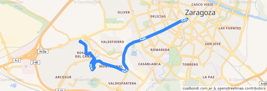 Mapa del recorrido Bus 41: Puerta del Carmen => Rosales del Canal de la línea  en Zaragoza.