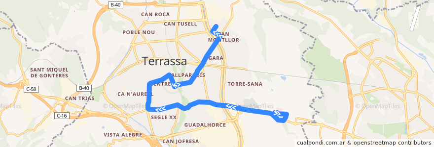 Mapa del recorrido Bus L1: Hospital => Sant Llorenç de la línea  en Terrassa.